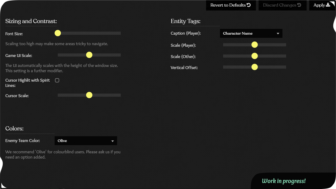 Some of the settings for adjusting UI in Causeway