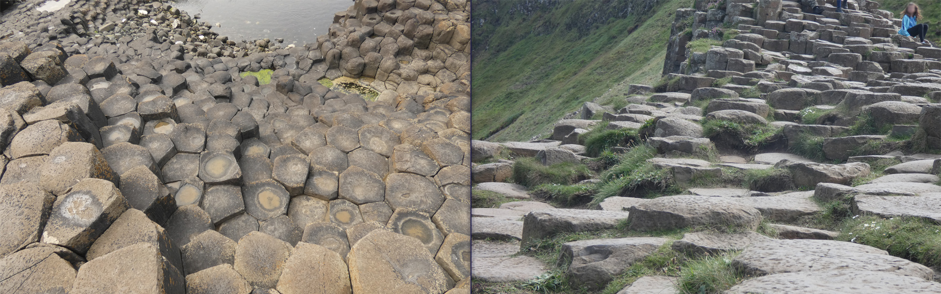 Two photos of the Giant's Causeway in Northern Ireland