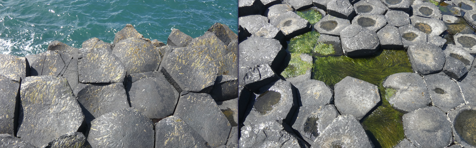 Two photos of the Giant's Causeway in Northern Ireland