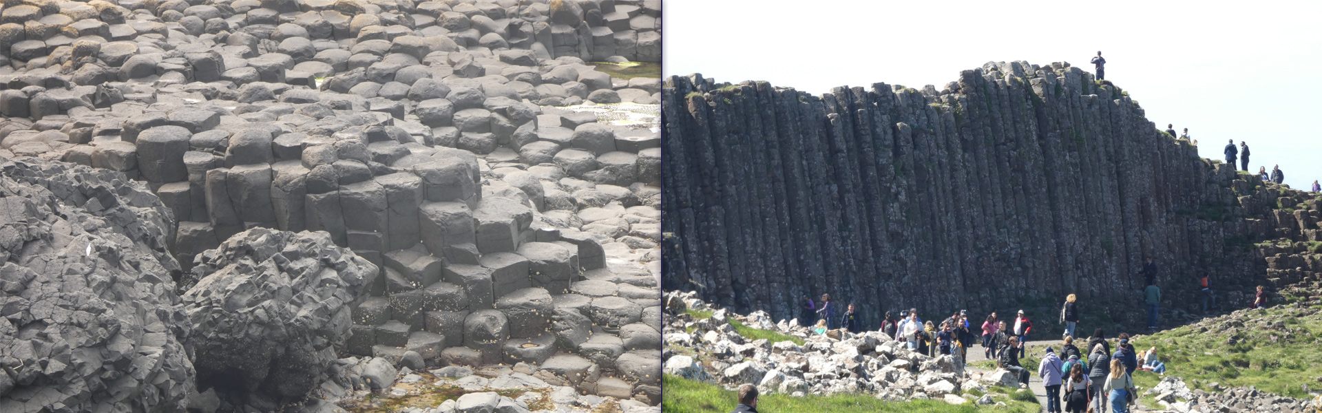 Two photos of the Giant's Causeway in Northern Ireland.