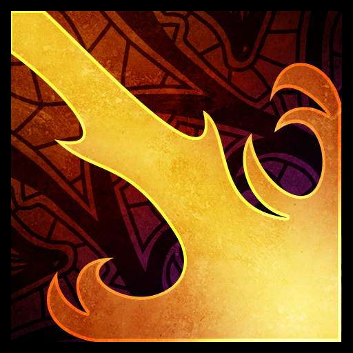 Icon for the Firebreath ability. The style is a mixture of saturated illustrative fantasy tones and something of a stained glass composition with a papery texture overlay.